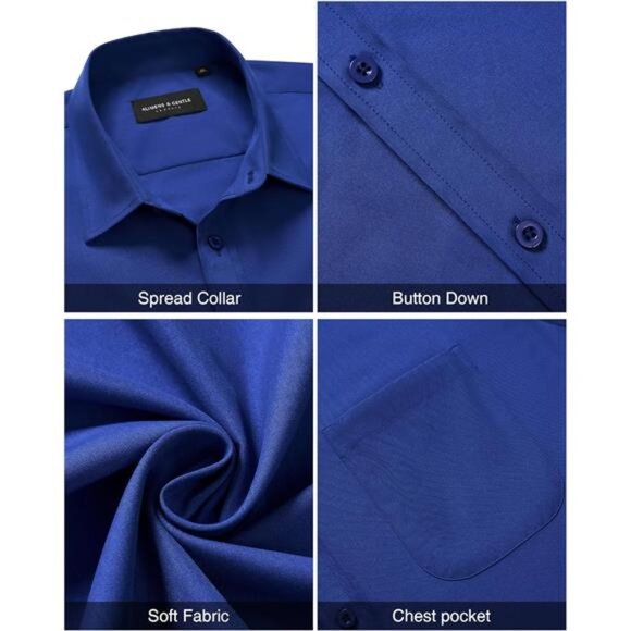 Mens Short Sleeve Dress Shirt Button Down Blue4 - Picture 5 of 5